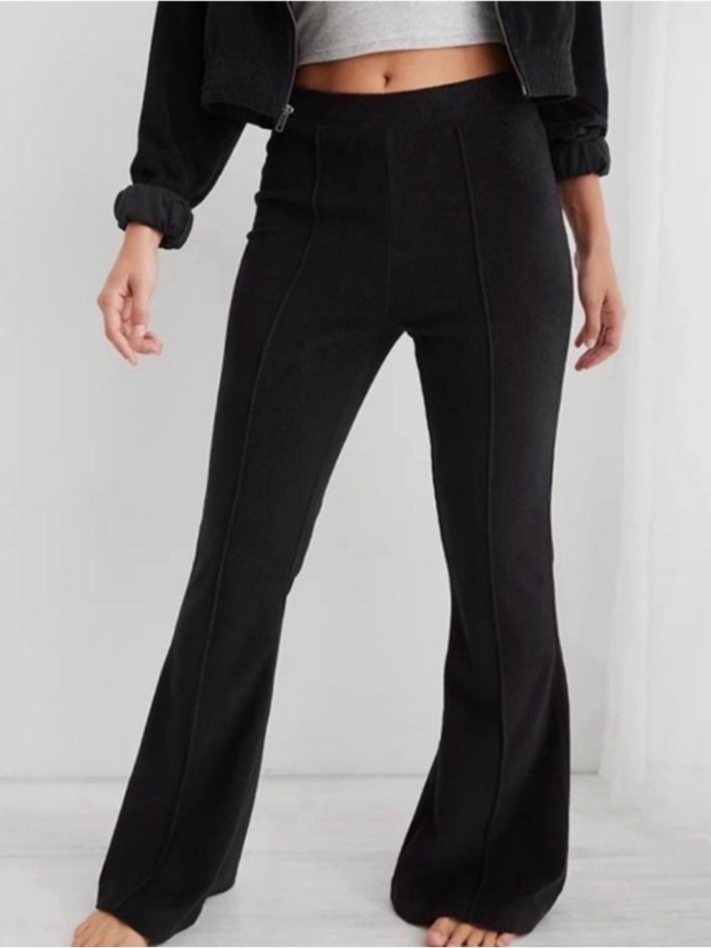 Aerie Black High-Rise Flare Pants with Front Seams
